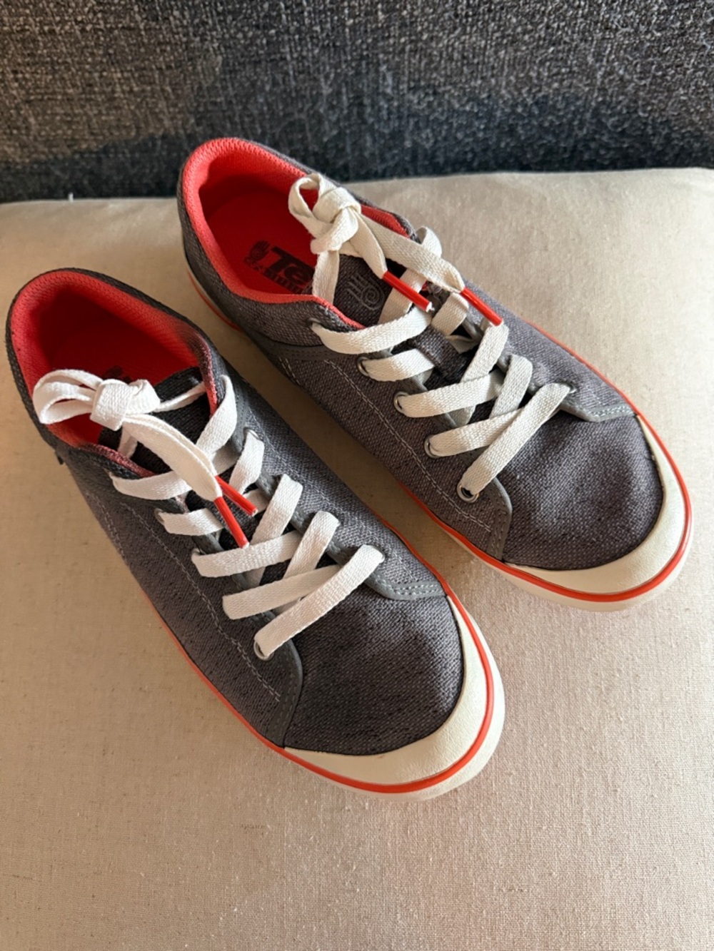 Teva Women’s Gray Canvas Sneakers with Orange Accents